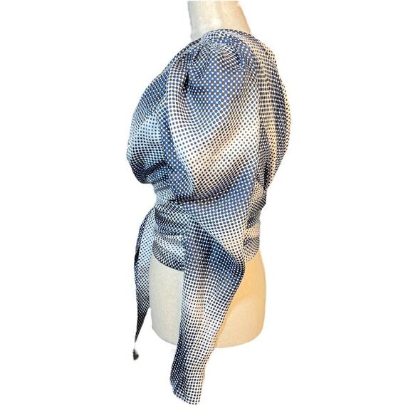 Alexandre Vauthier 100% Silk One Shoulder Statement Sleeve Wrap Blouse 40 Blue - Picture 3 of 16